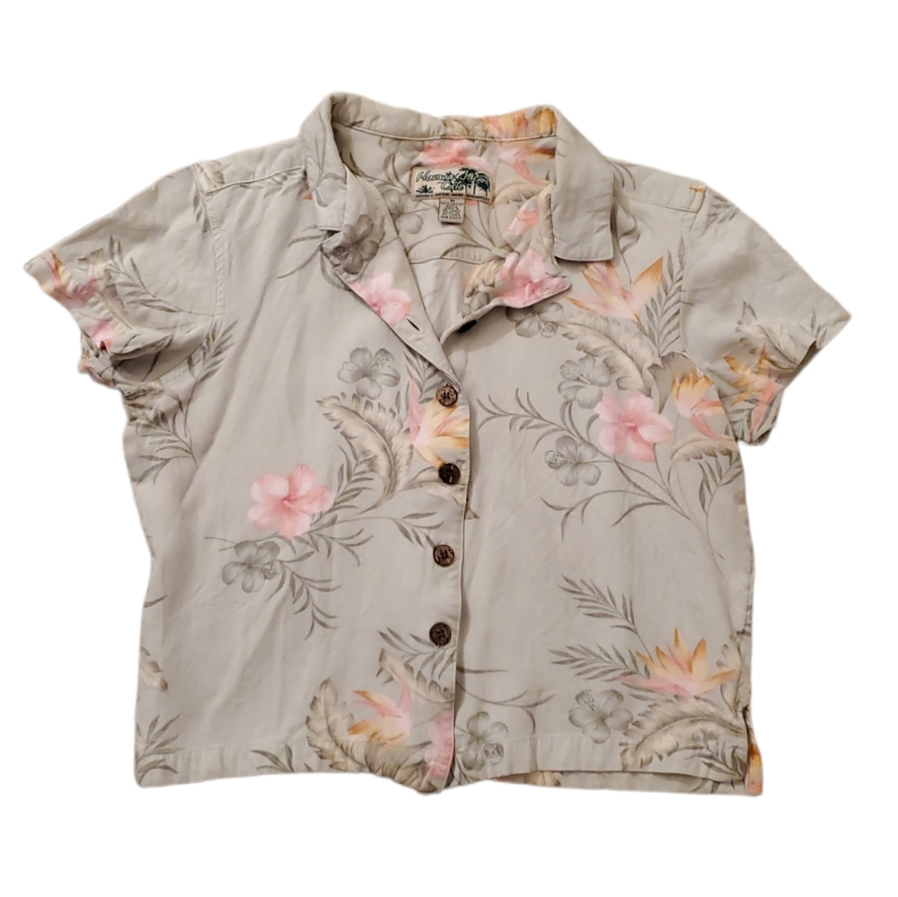 Vintage Floral Button-Down Shirt in Cream, Pink and Peach